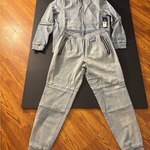 Men's Fila Sandblast Full Zip Hooded Denim Jacket & Pants Size Medium